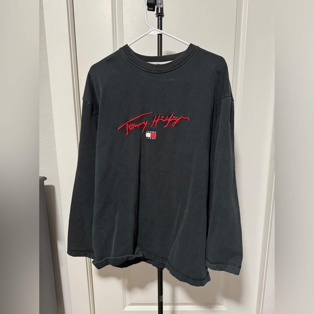Vintage 90s Y2K Tommy Hilfiger Signature 3D Embroidered Crewneck Sweatshirt